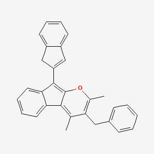 molecular formula C30H24O B14532086 Indeno[2,1-b]pyran, 9-(1H-inden-2-yl)-2,4-dimethyl-3-(phenylmethyl)- CAS No. 62225-02-9