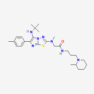 molecular formula C27H41N7OS B1453217 2-((5-(tert-Butylamino)-6-(p-tolyl)imidazo[2,1-b][1,3,4]thiadiazol-2-yl)(methyl)amino)-N-(3-(2-methylpiperidin-1-yl)propyl)acetamide CAS No. 1223786-86-4