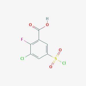 molecular formula C7H3Cl2FO4S B1453270 3-氯-5-(氯磺酰基)-2-氟苯甲酸 CAS No. 1242339-12-3