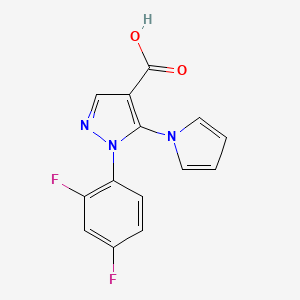 molecular formula C14H9F2N3O2 B1453353 1-(2,4-二氟苯基)-5-(1H-吡咯-1-基)-1H-吡唑-4-羧酸 CAS No. 1224169-67-8