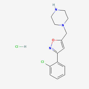 molecular formula C14H17Cl2N3O B1453470 3-(2-Chlorophenyl)-5-(piperazin-1-ylmethyl)isoxazole hydrochloride CAS No. 1189495-61-1