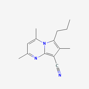 molecular formula C14H17N3 B14535602 Pyrrolo[1,2-a]pyrimidine-8-carbonitrile, 2,4,7-trimethyl-6-propyl- CAS No. 62136-32-7