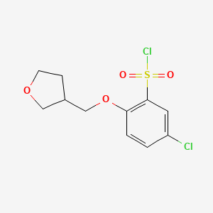 molecular formula C11H12Cl2O4S B1453763 5-Chloro-2-(oxolan-3-ylmethoxy)benzene-1-sulfonyl chloride CAS No. 1285121-04-1