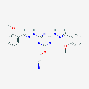 2-((4,6-Bis(2-(2-methoxybenzylidene)hydrazinyl)-1,3,5-triazin-2-yl)oxy)acetonitrile