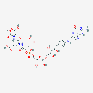 molecular formula C38H51N8O22P B145397 (2S)-2-[[(2S)-2-[[2-[[5-[5-[4-[1-(2-amino-4-oxo-3H-pteridin-6-yl)ethylamino]phenyl]-2,3,4-trihydroxypentoxy]-3,4-dihydroxyoxolan-2-yl]methoxy-hydroxyphosphoryl]oxy-4-carboxybutanoyl]amino]-4-carboxybutanoyl]amino]butanedioic acid CAS No. 125794-90-3