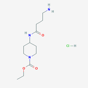 molecular formula C12H24ClN3O3 B1453990 4-(4-氨基丁酰胺基)哌啶-1-羧酸乙酯盐酸盐 CAS No. 1170957-61-5