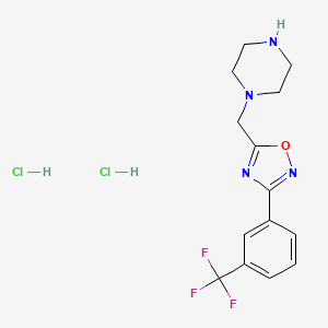 molecular formula C14H17Cl2F3N4O B1454002 1-({3-[3-(Trifluoromethyl)phenyl]-1,2,4-oxadiazol-5-yl}methyl)piperazine dihydrochloride CAS No. 1171190-56-9