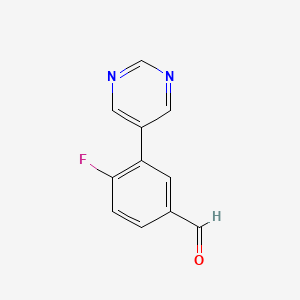 molecular formula C11H7FN2O B1454097 4-氟-3-(嘧啶-5-基)苯甲醛 CAS No. 1250330-91-6