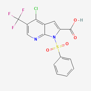 molecular formula C15H8ClF3N2O4S B1454367 4-Chloro-1-(phenylsulfonyl)-5-(trifluoromethyl)-1H-pyrrolo[2,3-b]pyridine-2-carboxylic acid CAS No. 1299607-39-8