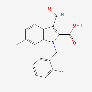 molecular formula C18H14FNO3 B1454373 1-(2-氟苄基)-3-甲酰-6-甲基-1H-吲哚-2-羧酸 CAS No. 1242866-08-5