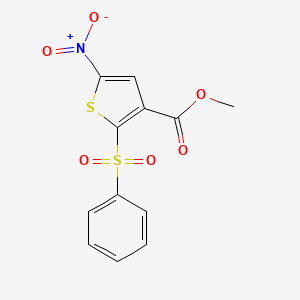 molecular formula C12H9NO6S2 B14545250 Methyl 2-(benzenesulfonyl)-5-nitrothiophene-3-carboxylate CAS No. 62082-42-2