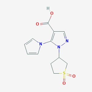 molecular formula C12H13N3O4S B1454581 1-(1,1-dioxidotetrahydro-3-thienyl)-5-(1H-pyrrol-1-yl)-1H-pyrazole-4-carboxylic acid CAS No. 1242282-02-5