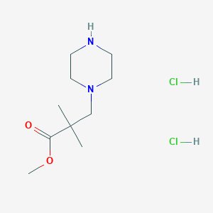 molecular formula C10H22Cl2N2O2 B1454770 2,2-Dimethyl-3-piperazin-1-yl-propionic acid methyl ester dihydrochloride CAS No. 1198178-56-1