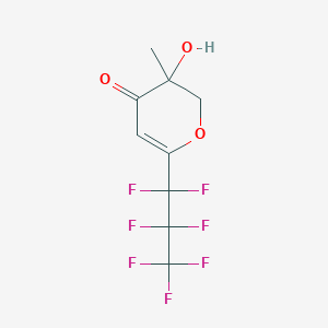 molecular formula C9H7F7O3 B14548249 4H-Pyran-4-one, 6-(heptafluoropropyl)-2,3-dihydro-3-hydroxy-3-methyl- CAS No. 62321-81-7