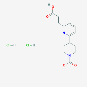 molecular formula C18H28Cl2N2O4 B1454947 6-(2-Carboxy-ethyl)-3',4',5',6'-tetrahydro-2'H-[2,4']bipyridinyl-1'-carboxylic acid tert-butyl ester dihydrochloride CAS No. 1361116-56-4