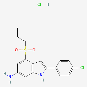 molecular formula C17H18Cl2N2O2S B1455013 2-(4-chlorophenyl)-4-(propane-1-sulfonyl)-1H-indol-6-amine hydrochloride CAS No. 1181457-71-5