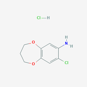 molecular formula C9H11Cl2NO2 B1455172 8-chloro-3,4-dihydro-2H-1,5-benzodioxepin-7-amine hydrochloride CAS No. 1171401-51-6