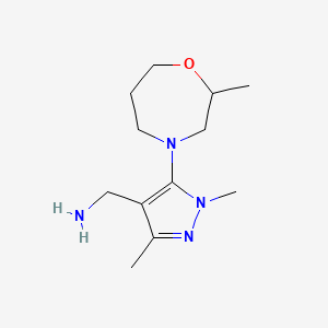 molecular formula C12H22N4O B1455489 [1,3-二甲基-5-(2-甲基-1,4-恶杂环己烷-4-基)-1H-吡唑-4-基]甲胺 CAS No. 1275870-76-2