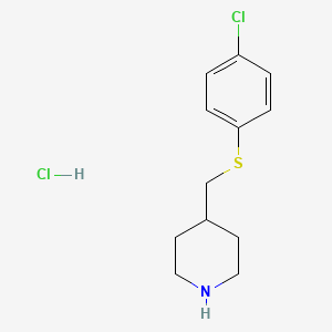 molecular formula C12H17Cl2NS B1455778 4-(((4-Chlorophenyl)thio)methyl)piperidine hydrochloride CAS No. 1211431-11-6