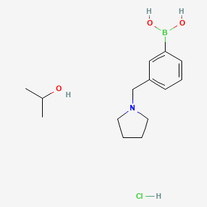molecular formula C14H25BClNO3 B1456073 Boronic acid, [3-(1-pyrrolidinylmethyl)phenyl]-, HCl, propan-2-ol CAS No. 1452577-19-3