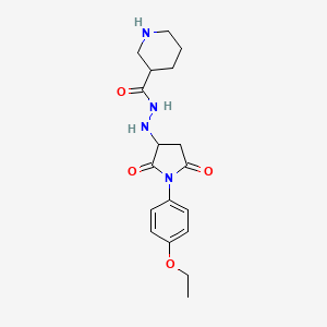 molecular formula C18H24N4O4 B1456078 N'-[1-(4-ethoxyphenyl)-2,5-dioxopyrrolidin-3-yl]piperidine-3-carbohydrazide CAS No. 1306739-30-9