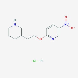molecular formula C12H18ClN3O3 B1456181 5-Nitro-2-[2-(3-piperidinyl)ethoxy]pyridine hydrochloride CAS No. 1219977-07-7