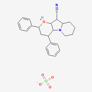 2,4-diphenyl-3,4,4a,6,7,8,9,9a,10,10a-decahydro-2H-pyrano[2,3-b]indolizin-1-ium-10-carbonitrile;perchlorate