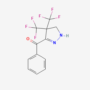 molecular formula C12H8F6N2O B14562387 Methanone, [4,5-dihydro-4,4-bis(trifluoromethyl)-1H-pyrazol-3-yl]phenyl- CAS No. 61859-95-8