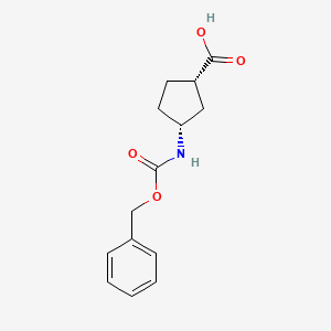 molecular formula C14H17NO4 B1456264 (1S,3R)-3-{[(苄氧羰基)氨基]氨基}环戊烷-1-羧酸 CAS No. 1380486-21-4