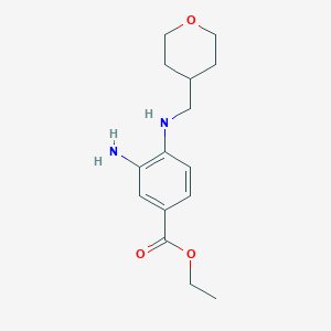 molecular formula C15H22N2O3 B1456328 Ethyl 3-amino-4-[(tetrahydro-2H-pyran-4-ylmethyl)-amino]benzoate CAS No. 1220018-76-7