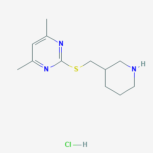 molecular formula C12H20ClN3S B1456547 4,6-Dimethyl-2-((piperidin-3-ylmethyl)thio)pyrimidine hydrochloride CAS No. 1420800-76-5