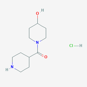 molecular formula C11H21ClN2O2 B1456618 (4-Hydroxy-1-piperidinyl)(4-piperidinyl)methanone hydrochloride CAS No. 1220039-09-7