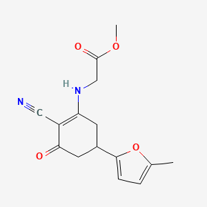B1456740 methyl N-[2-cyano-5-(5-methyl-2-furyl)-3-oxocyclohex-1-en-1-yl]glycinate CAS No. 1428139-29-0