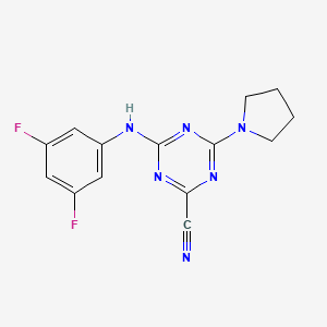 molecular formula C14H12F2N6 B1456754 4-(3,5-Difluoro-phenylamino)-6-pyrrolidin-1-yl-[1,3,5]triazine-2-carbonitrile CAS No. 1311279-71-6