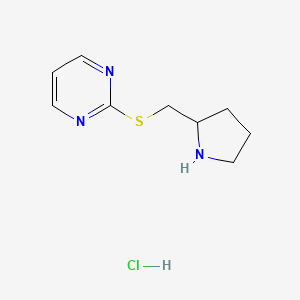 molecular formula C9H14ClN3S B1456764 2-((Pyrrolidin-2-ylmethyl)thio)pyrimidine hydrochloride CAS No. 1421004-11-6