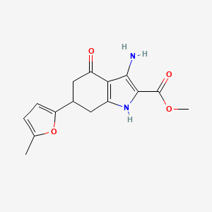 molecular formula C15H16N2O4 B1456842 3-氨基-6-(5-甲基-2-呋喃基)-4-氧代-4,5,6,7-四氢-1H-吲哚-2-羧酸甲酯 CAS No. 1428139-54-1