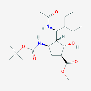 molecular formula C20H36N2O6 B1456845 (1s,2s,3r,4r)-Methyl 3-((r)-1-acetamido-2-ethylbutyl)-4-(tert-butoxycarbonylamino)-2-hydroxycyclopentanecarboxylate CAS No. 229614-05-5