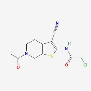 molecular formula C12H12ClN3O2S B1456852 N-(6-Acetyl-3-cyano-4,5,6,7-tetrahydrothieno-[2,3-c]pyridin-2-yl)-2-chloroacetamide CAS No. 1365963-10-5