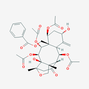 molecular formula C35H44O14 B145686 [(1R,2R,3S,4R,5R,6S,8S,10R,11R,12R,15S)-3,4,6,11-Tetraacetyloxy-2,8-dihydroxy-1,15-dimethyl-9-methylidene-13-oxo-16-oxatetracyclo[10.5.0.02,15.05,10]heptadecan-5-yl]methyl benzoate CAS No. 135730-55-1