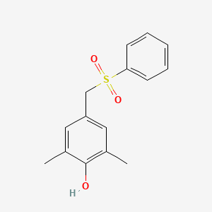 molecular formula C15H16O3S B14568686 Phenol, 2,6-dimethyl-4-[(phenylsulfonyl)methyl]- CAS No. 61563-84-6