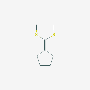 molecular formula C8H14S2 B14571322 Cyclopentane, [bis(methylthio)methylene]- CAS No. 61779-90-6