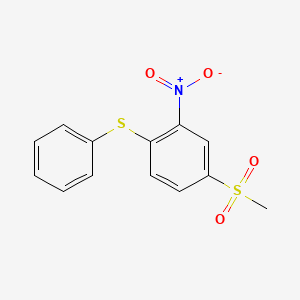 molecular formula C13H11NO4S2 B14571366 Benzene, 4-(methylsulfonyl)-2-nitro-1-(phenylthio)- CAS No. 61497-41-4