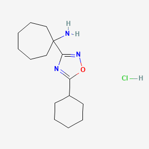 molecular formula C15H26ClN3O B1457329 1-(5-Cyclohexyl-1,2,4-oxadiazol-3-yl)cycloheptan-1-amine hydrochloride CAS No. 1423025-78-8