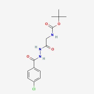 molecular formula C14H18ClN3O4 B1457385 tert-butyl N-{2-[(4-chlorophenyl)formohydrazido]-2-oxoethyl}carbamate CAS No. 1638612-53-9