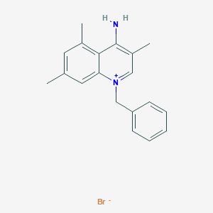 molecular formula C19H21BrN2 B14575193 Quinolinium, 4-amino-3,5,7-trimethyl-1-(phenylmethyl)-, bromide CAS No. 61563-58-4