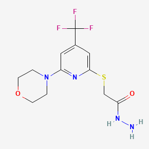 molecular formula C12H15F3N4O2S B1457780 (6-吗啉-4'-基-4-(三氟甲基)吡啶-2-基硫代)乙酰肼 CAS No. 1053657-62-7