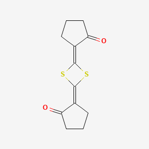 molecular formula C12H12O2S2 B14578110 Cyclopentanone, 2,2'-(1,3-dithietane-2,4-diylidene)bis- CAS No. 61656-35-7