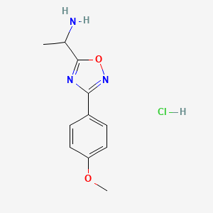 molecular formula C11H14ClN3O2 B1457923 1-(3-(4-Methoxyphenyl)-1,2,4-oxadiazol-5-yl)ethanamine hydrochloride CAS No. 1211498-72-4