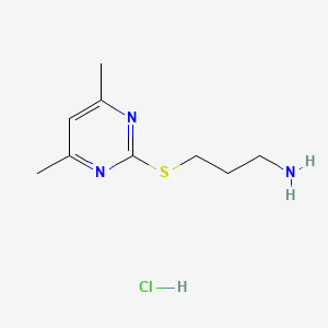 molecular formula C9H16ClN3S B1458013 3-((4,6-Dimethylpyrimidin-2-yl)thio)propan-1-amine hydrochloride CAS No. 1864054-27-2