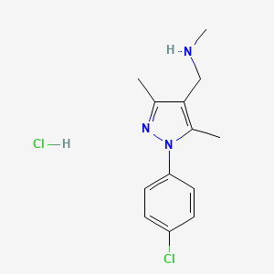 molecular formula C13H17Cl2N3 B1458285 {[1-(4-chlorophenyl)-3,5-dimethyl-1H-pyrazol-4-yl]methyl}(methyl)amine hydrochloride CAS No. 1461705-11-2